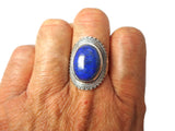 Lapis Lazuli Sterling Silver Oval Blue Gemstone Statement Ring 925 - Statement Piece!