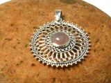 Mandala Round Pink Rose Quartz Sterling Silver 925 Gemstone Pendant