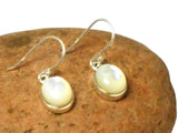 White Oval Mother of Pearl Sterling Silver 925 Gemstone Drop Dangle Earrings