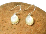 White Oval Mother of Pearl Sterling Silver 925 Gemstone Drop Dangle Earrings