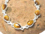 Adjustable Tigers Eye Gemstone Sterling Silver 925 Bracelet : 18 - 21 cm