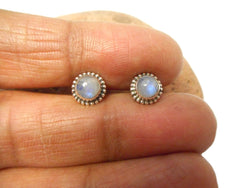 Fiery Round MOONSTONE Sterling Silver Gemstone Stud Earrings 925