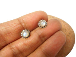 Fiery Round MOONSTONE Sterling Silver Gemstone Stud Earrings 925