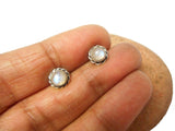 Fiery Round MOONSTONE Sterling Silver Gemstone Stud Earrings 925