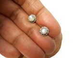 Fiery Round MOONSTONE Sterling Silver Gemstone Stud Earrings 925