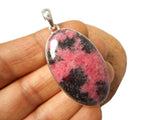 Large Pink Oval RHODONITE Sterling Silver 925 Gemstone Pendant