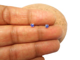 Small Blue Round SAPPHIRE Sterling Silver Stud Earrings 925 - 3 mm 