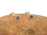 Small Round Purple AMETHYST Sterling Silver 925 Stud Earrings - 3 mm