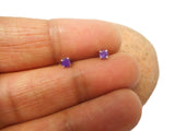 Small Round Purple AMETHYST Sterling Silver 925 Stud Earrings - 3 mm