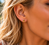 Round CITRINE Sterling Silver Gemstone Stud Earrings 925