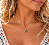 Round Green Quartz Gemstone Pendant: Bohemian Sterling SIlver Jewellery