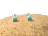 Small Round Shaped Blue Green TURQUOISE Sterling Silver 925 Gemstone Stud Earrings - 4 mm