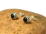 Round BLACK ONYX Sterling Silver Gemstone Stud Earrings 925 - 5 mm