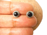 Round BLACK ONYX Sterling Silver Gemstone Stud Earrings 925 - 5 mm