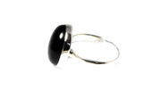 Black ONYX Sterling Silver 925 Gemstone Oval Ring - Size P  - (BOR1008151)