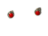 Red Round CORAL Sterling Silver Stud Earrings 925