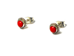 CORAL Sterling Silver Round Shaped Ear Studs 925