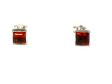 Cognac AMBER Sterling Silver Gemstone Square Stud Earrings 925 - 6 x 6 mm