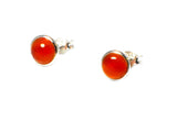 Round Orange CARNELIAN Sterling Silver 925 Round Stud Earrings -  7 mm