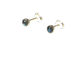 LABRADORITE Round Shaped Sterling Silver Gemstone Earrings / Studs 925 - 4 mm 