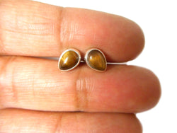 TIGER'S EYE Pear shaped Sterling Silver 925 STUD / Earrings 