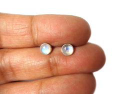 MOONSTONE Round Sterling Silver Gemstone STUD / Earrings 925 - 5 mm