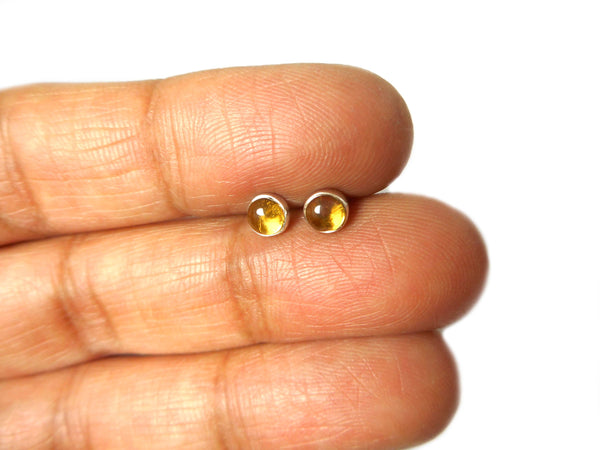 Round CITRINE Sterling Silver STUD Earrings / STUDS 925 - 4 mm