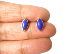 LAPIS LAZULI Marquise Sterling Silver Earrings / Studs 925 - 5 x 10 mm