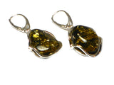Large Baltic Green AMBER Sterling Silver Earrings 925