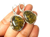 Large Baltic Green AMBER Sterling Silver Earrings 925