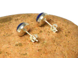 Round Blue LAPIS LAZULI Sterling Silver Stud Earrings 925 - 8 mm
