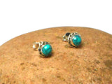 Round Shaped Blue/Green TURQUOISE Sterling Silver 925 Gemstone Stud Earrings - 5 mm