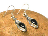 Teardrop shaped BLACK ONYX Sterling Silver Earrings 925