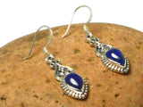 Blue Teardrop shaped LAPIS LAZULI Sterling Silver Gemstone Earrings 925