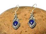 Blue Teardrop shaped LAPIS LAZULI Sterling Silver Gemstone Earrings 925