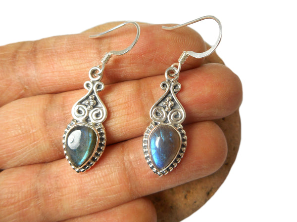 Fiery Teardrop shaped LABRADORITE Sterling Silver Gemstone Earrings 925