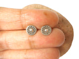 Round Shaped Mandala Sterling Silver Stud Earrings 925 - 8 mm