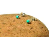 Small Round Shaped Blue TURQUOISE Sterling Silver 925 Gemstone Stud Earrings - 3 mm