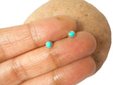 Small Round Shaped Blue TURQUOISE Sterling Silver 925 Gemstone Stud Earrings - 3 mm