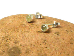 Small Round Green PREHNITE Sterling Silver 925 Gemstone Stud Earrings - 3 mm