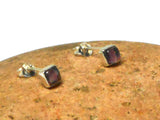 Small Square Purple AMETHYST Sterling Silver Stud Earrings 925 - 4 mm