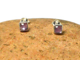 Small Square Purple AMETHYST Sterling Silver Stud Earrings 925 - 4 mm