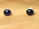 Purple AMETHYST Oval Sterling Silver Stud Earrings 925