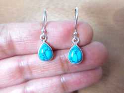 Blue Teardrop TURQUOISE Sterling Silver 925 Gemstone Drop Earrings