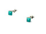 Blue Square Shaped TURQUOISE Sterling Silver 925 Gemstone Stud Earrings - 4 mm