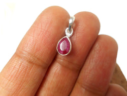 Small Teardrop Pink RUBY Sterling Silver 925 Gemstone Pendant Necklace