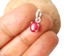 Small Oval Pink RUBY Sterling Silver 925 Gemstone Pendant Necklace