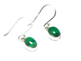 Green Oval MALACHITE Sterling Silver 925 Gemstone Drop Dangle Earrings