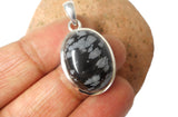 Oval Snowflake Obsidian Sterling Silver 925 Gemstone Pendant Necklace