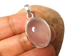 Pink Oval Rose QUARTZ Sterling Silver 925 Gemstone Pendant necklace